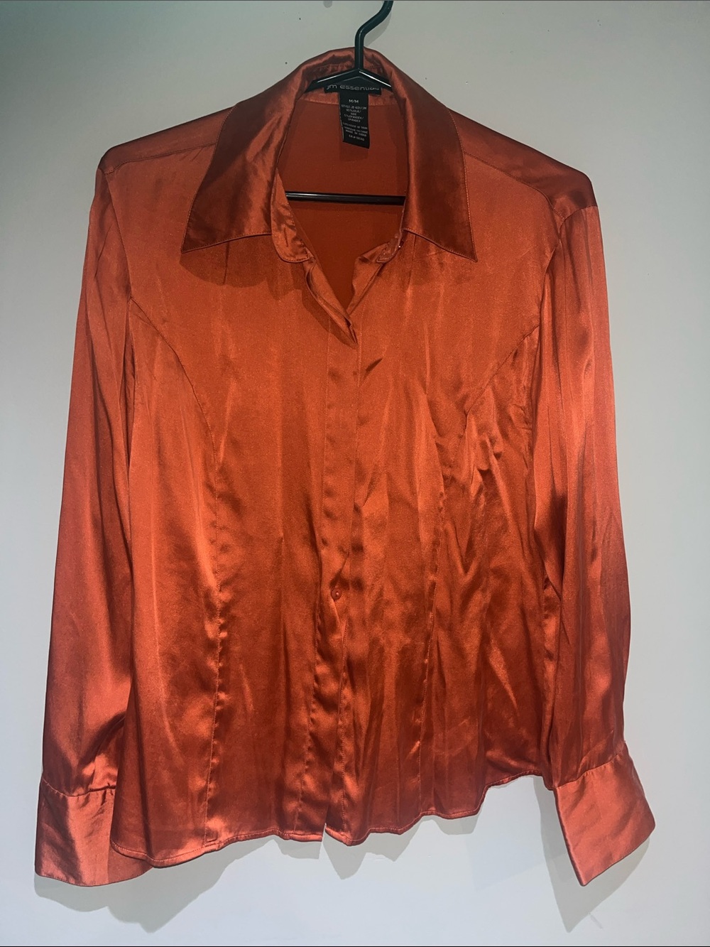 Essentials Satin Orange Button-Front Dress Shirt